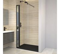 Walk In Bathroom Walk In Shower Enclosure + Built In Storage Unit, Black Finish + Glass Panel + Support Bar + Shower Tray (1400X700X30mm)