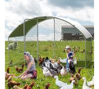 Walk In Chicken Run, 3 x 2 x 2m Galvanised Metal Chicken Coop with Waterproof & Sun-protective Cover & Lockable Door, Poultry Shade Running Cage for Hens Ducks Rabbits Dogs Puppy Poultry Animal