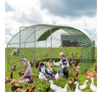 Walk in Chicken Run, Arched Galvanised Metal Poultry Cage with Sunshade Cover & Secure Lock, Heavy Duty Outdoor Chicken Coop Enclosure for Hens, Rabbits, Pet Playpen for Garden, 3 x 6 x 2m