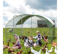 Walk in Chicken Run, Arched Galvanised Metal Poultry Cage with Sunshade Cover & Secure Lock, Heavy Duty Outdoor Chicken Coop Enclosure for Hens, Rabbits, Pet Playpen for Garden,3 x 4 x 2m