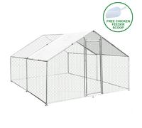 Walk In Chicken Run Cage Coop 3m x 4m x 2m Dog Pen House Kennel Large Galvanised Steel Metal Enclosure Rabbits Ducks Poultry Roof Cover Shelter Sunshade Pets Outdoor Backyard Farm Animal
