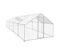 Walk In Chicken Run Cage Coop 3m x 8m x 2m Galvanised Steel Dog Pen House Kennel Hutch Large Metal Enclosure Rabbits Ducks Poultry Roof Cover Shelter Pets Outdoor Backyard Farm Animal FREE Feed Scoop