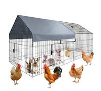 Walk In Chicken Run Coop, 220cmL x 100cmW x 99cmH Chicken Pet Run Cage with Anti-UV & Water-Resist Cover, Galvanised Steel Cage with Small Gap Door, Large Hen Poultry House for Rabbit Dogs Ducks