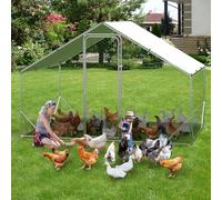Walk In Chicken Run Coop, 3 x 2 x 2m Chicken Pet Run Cage with Anti-UV & Water-Resist Cover, Galvanised Steel Cage with Small Gap Door, Large Hen Poultry House for Rabbit Dogs Ducks