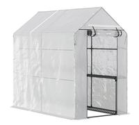 Outsunny Walk In Greenhouse with 2-Tier Shelves, Roll up Zip Panel Door, Garden Polytunnel Steeple Grow House for Outdoor, 6 x 4 x 6ft White