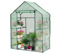 Walk In Greenhouse Compact Green House with 4 Shelves and Weatherproof PE Plastic Cover Plant House/Grow House for Garden and Outdoor Roll up Zip