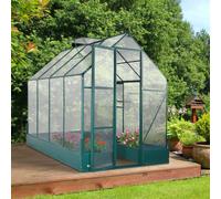 Walk-in Greenhouse Outdoor Polycarbonate Aluminium with Foundation Plant Bed Outsunny Green One Size