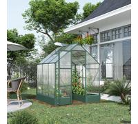 Walk-in Greenhouse Outdoor Polycarbonate Aluminium with Foundation Plant Bed Outsunny Pale Green One Size