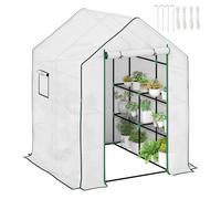 Walk-in Greenhouse White 140x143x190cm Steel Polyethylene Cover with 8 Shelves +