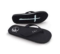 Walk In His Footsteps Women's Christian Clothing and Footwear, Cross Bottom Women's Sandals, Flip Flops for Women with John 3:16 Bible Verse, Unique Christian Apparel, Black, 24.5~26.0 cm