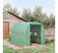 Outsunny 3.5 x 2m Walk-In Polytunnel Greenhouse, with Steel Frame, PE Cover, Roll-Up Door and 6 Windows - Green