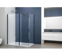 Walk in Shower Enclosure Black Trim 8mm Tempered Safety Glass Wetroom Shower Screen Panel (700mm Screen with 800mm End + Return)