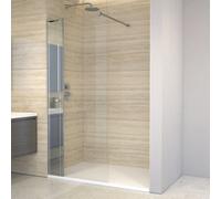 Walk In Shower Enclosure + Built In Storage Unit, Chrome Finish + Glass Panel + Support Bar + Shower Tray (1400X800X30mm)