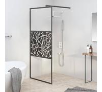 Walk-in Shower Screen 90 x 195 cm ESG Safety Glass 5 mm Stone Design Black Aluminium Frame Adjustable with Support Bar Splash Guard for Bathtub Shower Bathroom
