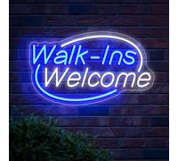Walk-Ins Welcome Neon Sign, Neon Sign For Wall Decor, Blue + White Led Signs Usb Powered, Living Game Room Decor, For Bedroom Restaurant Bar Hotel Shop Party Birthday (16.5x9.4in)