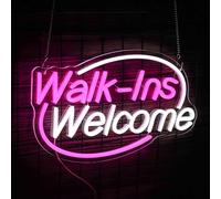 Walk-Ins Welcome Neon Sign, Neon Sign For Wall Decor, Pink + White Led Signs Usb Powered, Living Game Room Decor, For Bedroom Restaurant Bar Hotel Shop Party Birthday(16.5x9.4in)