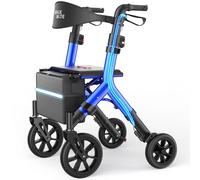 WALK MATE Rollator Walker for Seniors 5.3~7ft Tall, Height-Adjustable Seat, Built-in Cable, 10 Inch Wheels, 16.5 lb Lightweight & Compact Folding Design, 300 lb Capacity, Blue