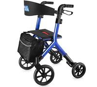 WALK MATE Rollator Walker for Seniors Taller 5.3~7ft with Height-Adjustable Seat, 10 Inch Wheels Wire-Hidden Walkers Compact Folding Design Lightweight Mobility Walking Aid Widen Backrest, Blue