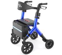 WALK MATE Rollator Walker for Seniors Taller 5.3~7ft with Height-Adjustable Seat, Built-in Cable, 10 Inch Wheels Walkers Compact Folding Design Mobility Walking Aid Widen Backrest, Blue