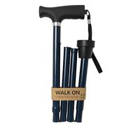 Walk On Folding Walking Stick, Adjustable Height, T-Handle with Wrist Strap, Multiple Patterns (Blue Ice, Long)