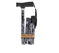 Walk On Folding Walking Stick, Adjustable Height, T-Handle with Wrist Strap, Multiple Patterns (Grey Marble, Long)