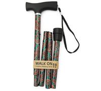 Walk On Folding Walking Stick, Adjustable Height, T-Handle with Wrist Strap, Multiple Patterns (Paisley, Petite)