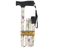 Walk On Folding Walking Stick, Adjustable Height, T-Handle with Wrist Strap, Multiple Patterns (Wild Flowers, Petite)