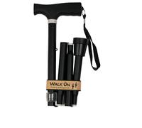 Walk On Folding Walking Stick, Adjustable Height, T-Handle with Wrist Strap, Petite and Long Sizes (Matt Black, Long)