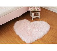 Silky Soft Faux Fur Rug, 2.5 ft. x 3 ft. Pink Heart Fluffy Rug, Sheepskin Area Rug, Shaggy Rug for Living Room, Bedroom, Kid's Room, or Nursery, Home Décor Accent, Machine Washable, Non-Slip Backing