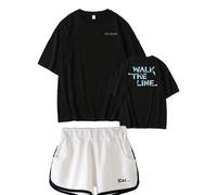 Walk The LINE 2025Tour Merch Two Piece Sets for Women Men Concert Support Tee Short Merch(Black2,M)