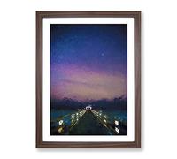 Walk The Pier To The Milky Way In Abstract Modern Framed Print | A2 Walnut Framed Wall Art | Ready to Hang | Abstract Space Picture | Living Room Bedroom Lounge Office