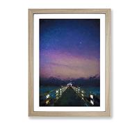 Walk The Pier To The Milky Way In Abstract Modern Framed Wall Art Print, Ready to Hang Picture for Living Room Bedroom Home Office Décor, Oak A3 (34 x 46 cm)
