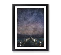 Walk The Pier To The Milky Way Painting Modern Framed Print | A2 Black Framed Wall Art | Ready to Hang | Modern Space Picture | Living Room Bedroom Lounge Office
