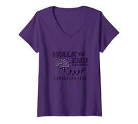 Walk to End Alzheimers Awareness Fundraiser Support V-Neck T-Shirt, Women, Purple, S