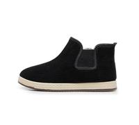 Walk Trainers Men Casual Slip On Shoes Velvet Lined Winter Boots Warm Comfort Flat Sole Non Slip Lightweight Walking Footwear for Elderly Dad Black