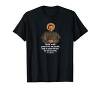 Walk with Your Feet On Earth Tee Saint John Bosco Print Value Graphic T-Shirt, Men, Black, S