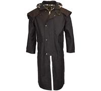 WALKER AND HAWKES - Men's and Women 100% Wax Cotton Stockman Olive Brown Water Resistent Heavyweight Cape Coat - Black - Medium