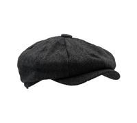 WALKER AND HAWKES - Men's Brown Grey Classic Baker Boy Style 8-Panel Tommy Baker Cap - Grey Herringbone - M (58cm)