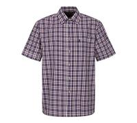 WALKER AND HAWKES - Men's Checkered Blue and Red 100% Cotton Short Sleeve Canterbury Country Shirt with Pocket Classic-Fit - Wine - Large (42'')