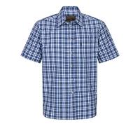 WALKER AND HAWKES - Men's Checkered Blue and Red 100% Cotton Short Sleeve Canterbury Country Shirt with Pocket Classic-Fit - Navy - Large (42'')
