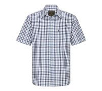 WALKER AND HAWKES - Men's Checkered Blue and Red 100% Cotton Short Sleeve Canterbury Country Shirt with Pocket Classic-Fit - Blue - X-Large (44'')