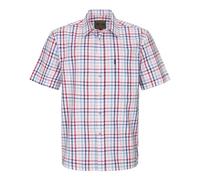 WALKER AND HAWKES - Men's Checkered Blue and Red 100% Cotton Short Sleeve Canterbury Country Shirt with Pocket Classic-Fit - Red - 2X-Large (46'')