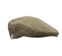 WALKER AND HAWKES - Men's Grey Brown 100% Scottish Harris Tweed Oakmoor Flat Cap - Moss Green - X-Small (56cm)