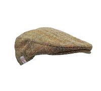 WALKER AND HAWKES - Men's Grey Brown 100% Scottish Harris Tweed Oakmoor Flat Cap - White Sand - Small (57cm)