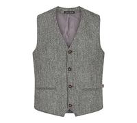 WALKER AND HAWKES - Men's Grey Brown Authentic Premium 100% Scottish Harris Tweed Dalston Tailored Fit Waistcoat - Steel Grey - 38