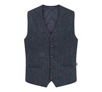 WALKER AND HAWKES - Men's Grey Brown Authentic Premium 100% Scottish Harris Tweed Dalston Tailored Fit Waistcoat - Midnight Blue - 40