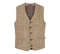 WALKER AND HAWKES - Men's Grey Brown Authentic Premium 100% Scottish Harris Tweed Dalston Tailored Fit Waistcoat - White Sand - 48