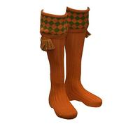 WALKER AND HAWKES - Men's Merino Wool Chessboard Shooting Socks w/Garter Ties - Burnt Orange - Medium