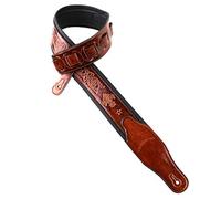 Walker And Williams GB-22 Bourbon Brown Padded Leather Strap with Fleur De Lis & French Chain Design, Bourbon Brown