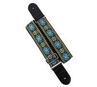 Walker And Williams H-01-MET Vintage Series Blue And Gold Mandala Woven Guitar Strap with Chrome Hardware & Leather Ends